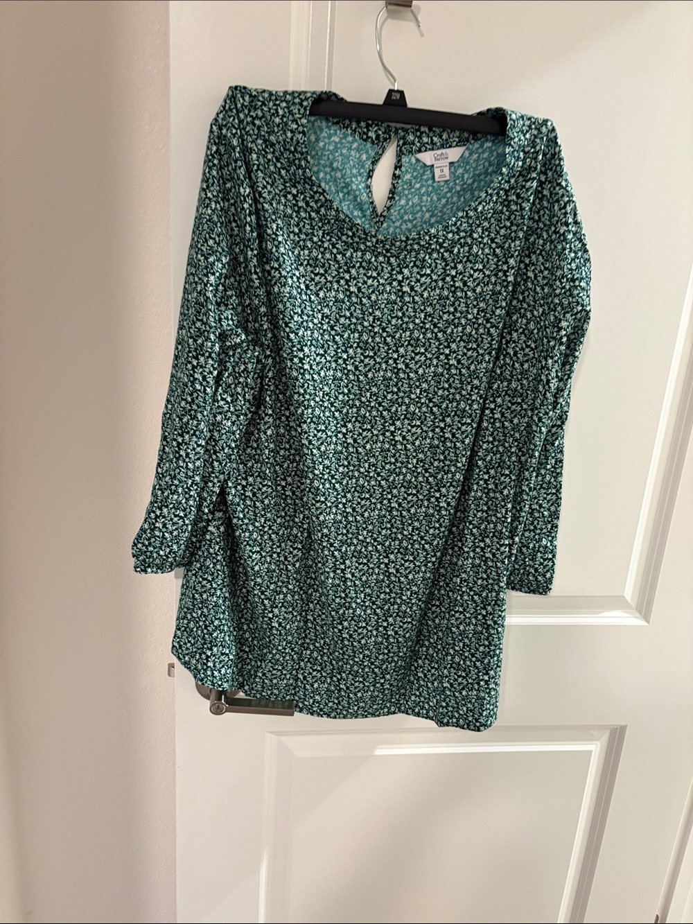 croft & barrow Teal Floral V-Neck Long-Sleeve Tunic